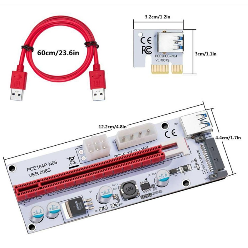 Thẻ chuyển đổi mở rộng LATTCURE PCI-E khe A cố định 16x sang 1x 60cm có dây cáp nguồn ổn định chắc chắn 3 đèn LED chỉ báo | BigBuy360 - bigbuy360.vn