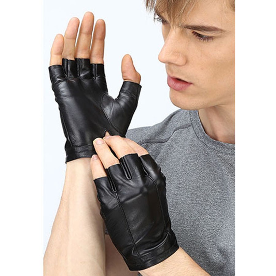Găng tay nam da cừu hở ngón BHY5293 Bao da hở ngón, bao da phượt
