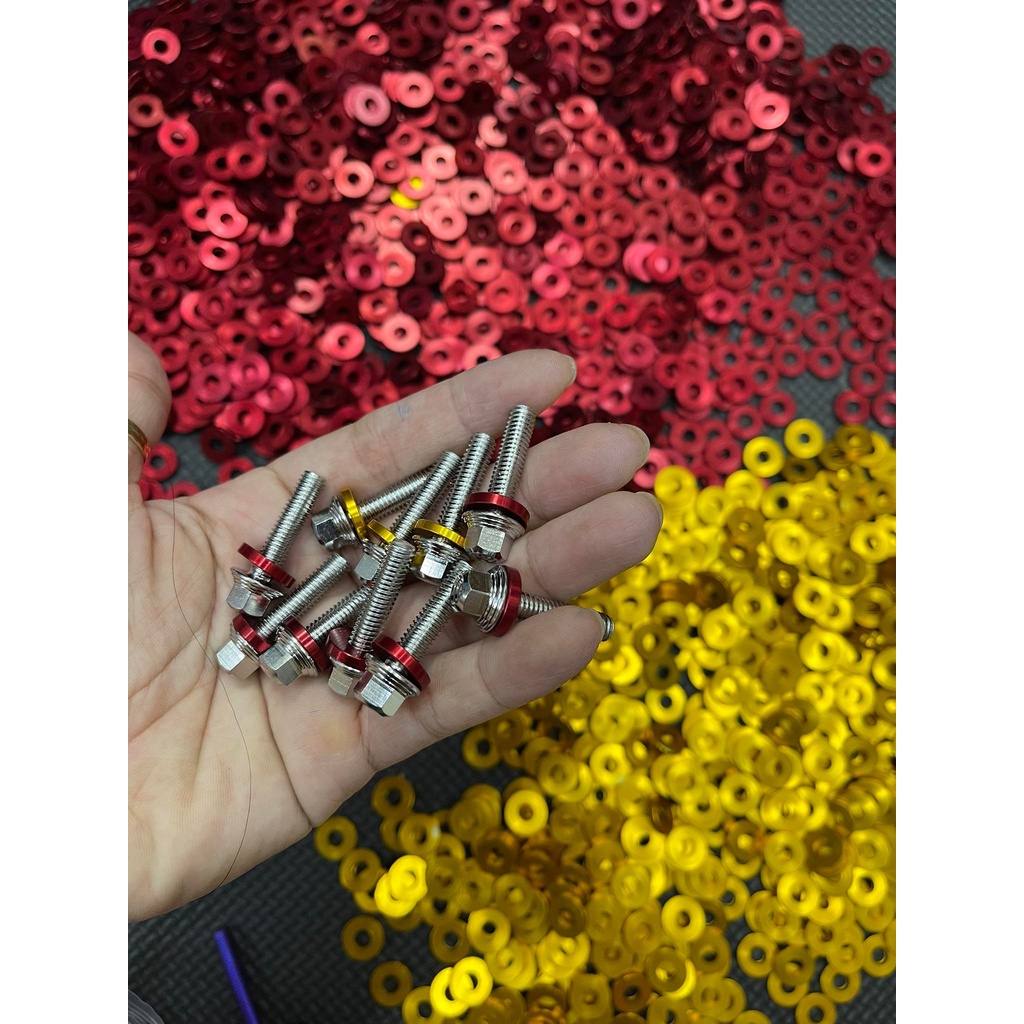 Lông đền trơn lốc máy 6li chất liệu nhôm màu đỏ, xanh lục bảo, vàng thông dụng tất cả các dòng xe