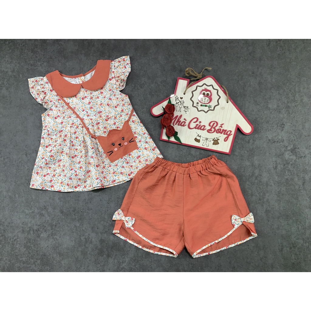 Bộ bé gái vải cotton hoa phối kiểu cổ sen size 10,5 - 38 kg