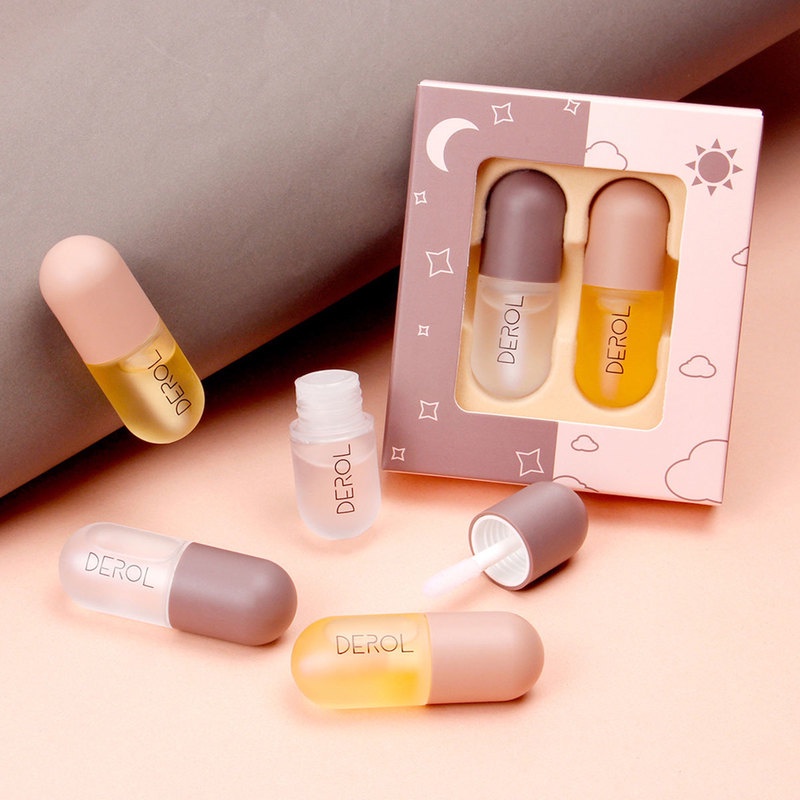 Set 2 Son Dưỡng Môi Dạng Lỏng DEROL Chiết Xuất Gừng Bạc Hà Tự Nhiên Hai Hiệu Ứng Dùng Cho Ngày Và Đêm