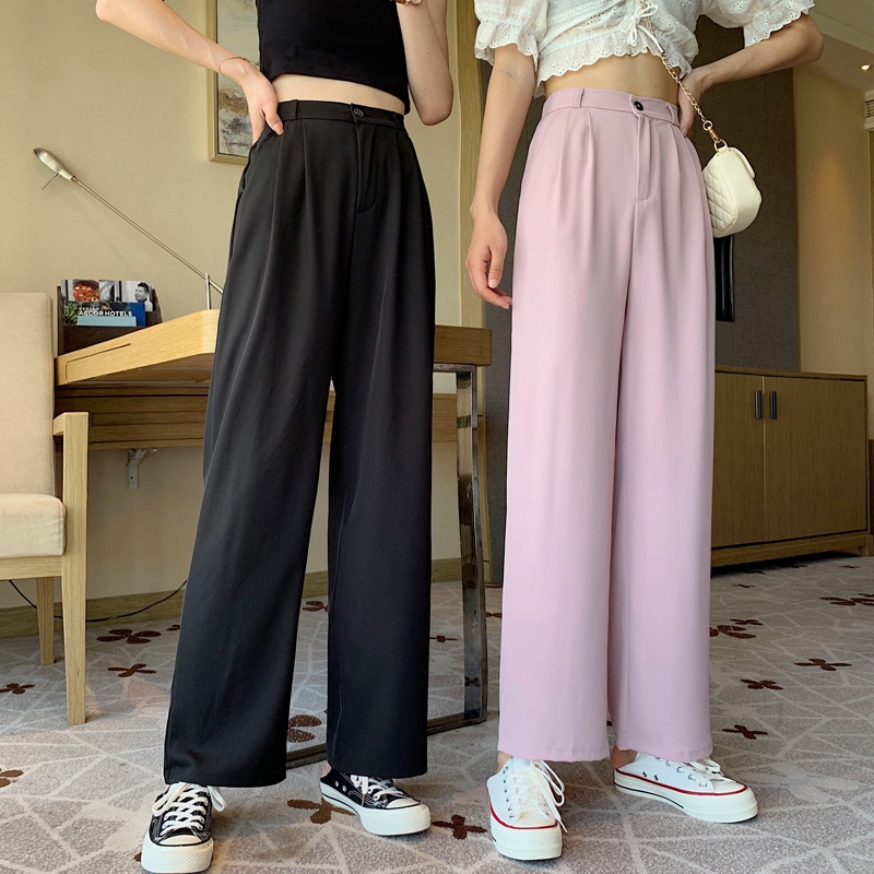 Quần Dài Lưng Cao Ống Rộng Phong Cách Hàn Quốc