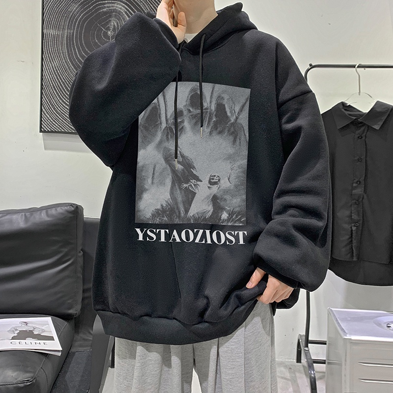 Áo Hoodie Dáng Rộng In Họa Tiết Phong Cách Hip Hop Hàn Quốc Thời Trang Cho Nam