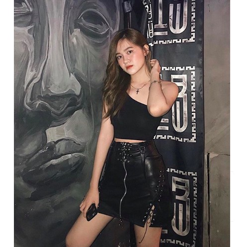 THE FANCE | Váy da đan dây cá tinh thời thượng MOTOR LEATHER SKIRT