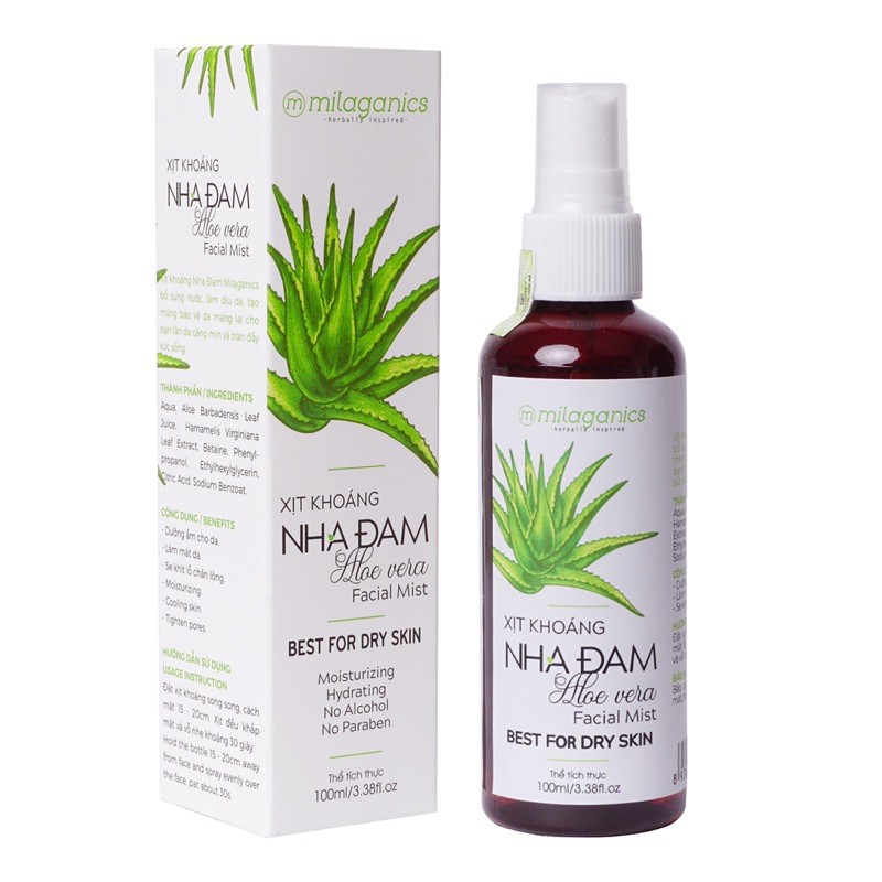 Xịt khoáng nha đam cấp ẩm và làm dịu da tức thời Milaganics (100ml/ chai) | BigBuy360 - bigbuy360.vn