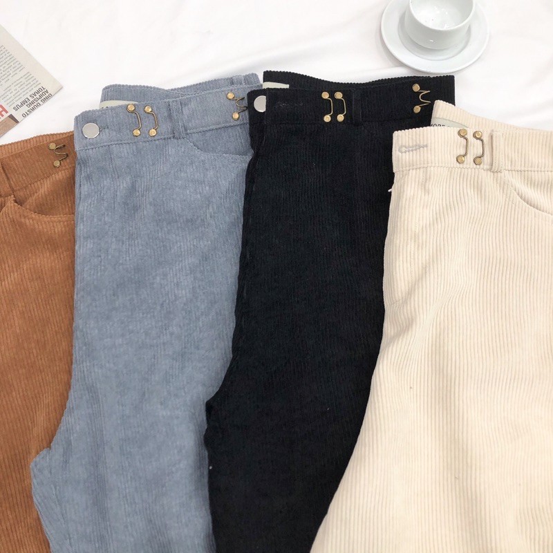 Quần dài suông nhung gân phối móc gài eo DONI ulzzang ( ảnh thật )
