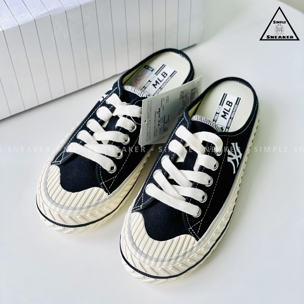 Giày MLB Mule Đạp Gót 2022 🔴CHÍNH HÃNG🔴 MLB Origin Playball Mule Đen Trắng Mới Nhất  - Simple Sneaker