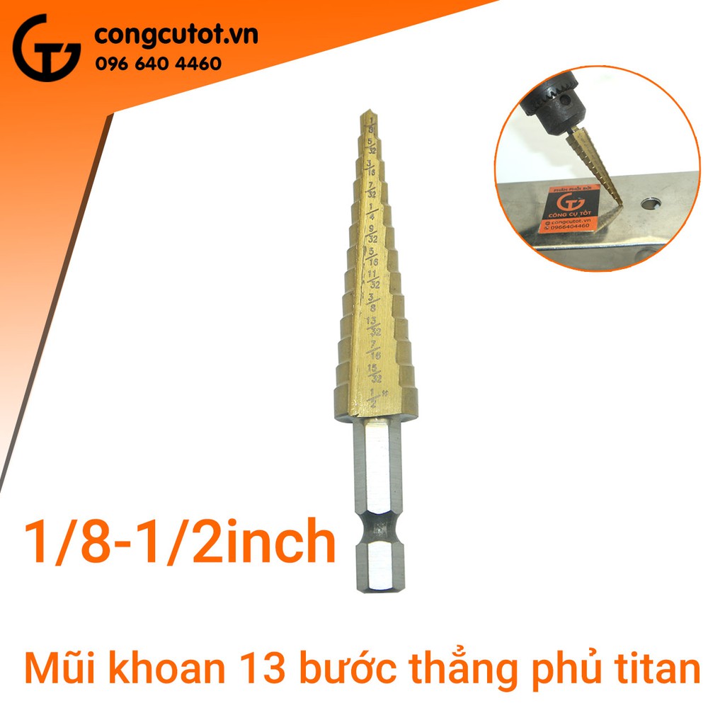 Mũi khoan bước thẳng HSS 4241 hệ inch  phủ titan chuôi lục