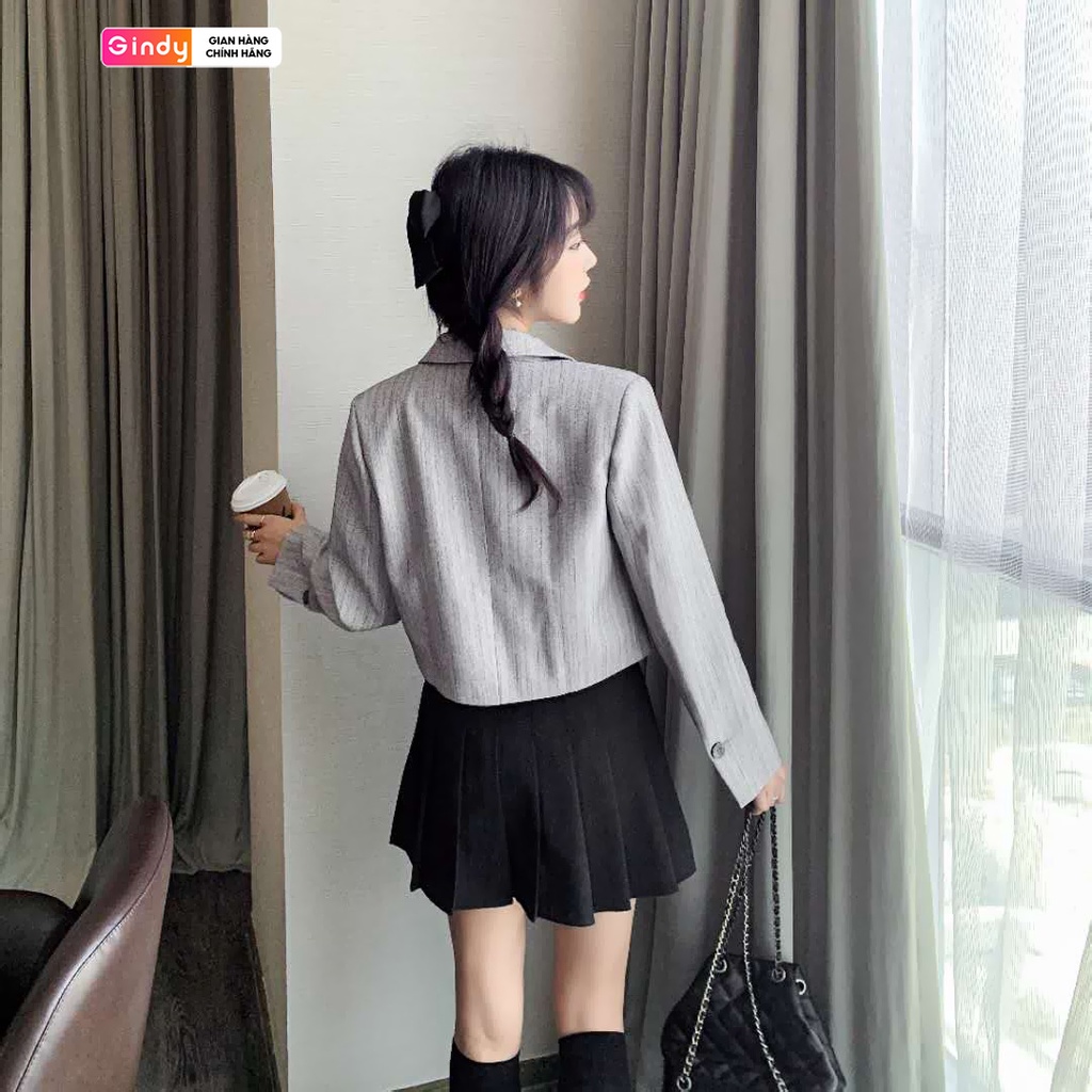 Áo khoác blazer nữ dáng vest GINDY croptop 2 lớp tay dài có đệm vai thời trang thu đông A10122