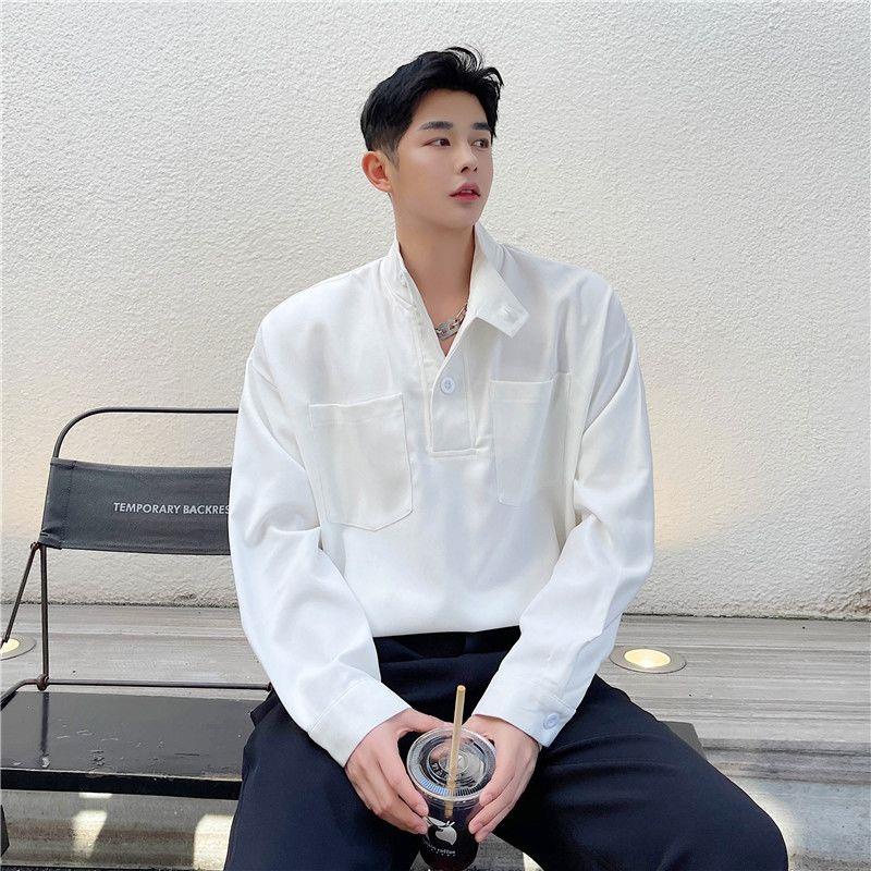 Áo sơ mi tay dài cổ cao thời trang thanh lịch cho nam