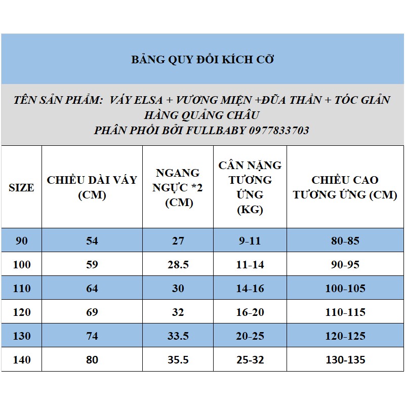 Váy Elsa + Vương Miện + Đũa Thần + Tóc Giả Cho Bé Gái