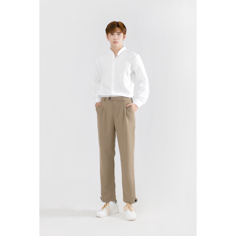 Áo Sơ Mi Trơn Cổ Tàu Dài Tay Nam MANDO 2 Màu Đen Trắng Chất Cotton Form Rộng Basic Unisex Thời Trang Hàn Quốc SMD121