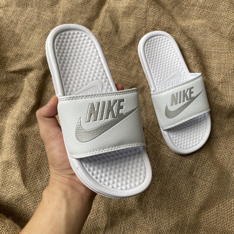 (tặng hôp) dép nike-quai ngang màu trắng nam nữ size 36-45