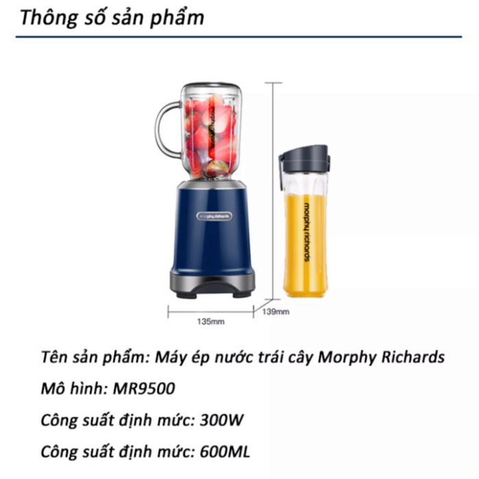 Sản Phẩm Máy Xay Sinh Tố kèm 2 ly, thương hiệu Morphy Richards MR9500 - BẢO HÀNH 12 THÁNG