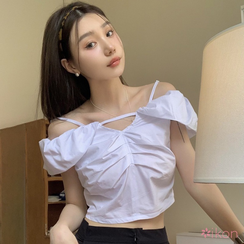 Áo Croptop Tay Ngắn Màu Sắc Đơn Giản Cho Nữ