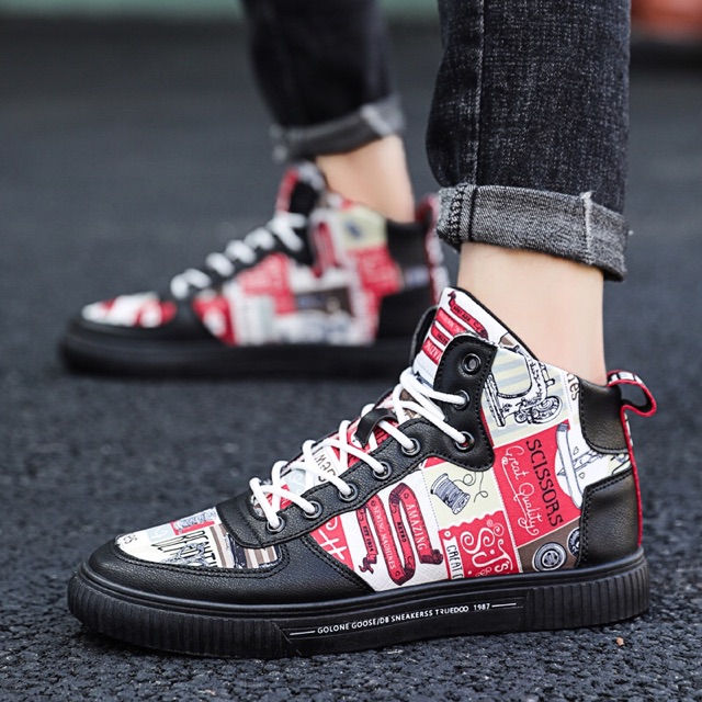 Giày thể thao nam cao cổ in hình phong cách thời trang độc lạ | BigBuy360 - bigbuy360.vn