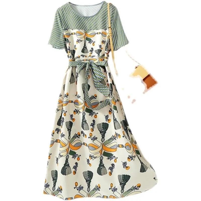 Đầm Chiết Eo In Họa Tiết Màu Sắc Tương Phản Thời Trang Mùa Hè Cho Nữ