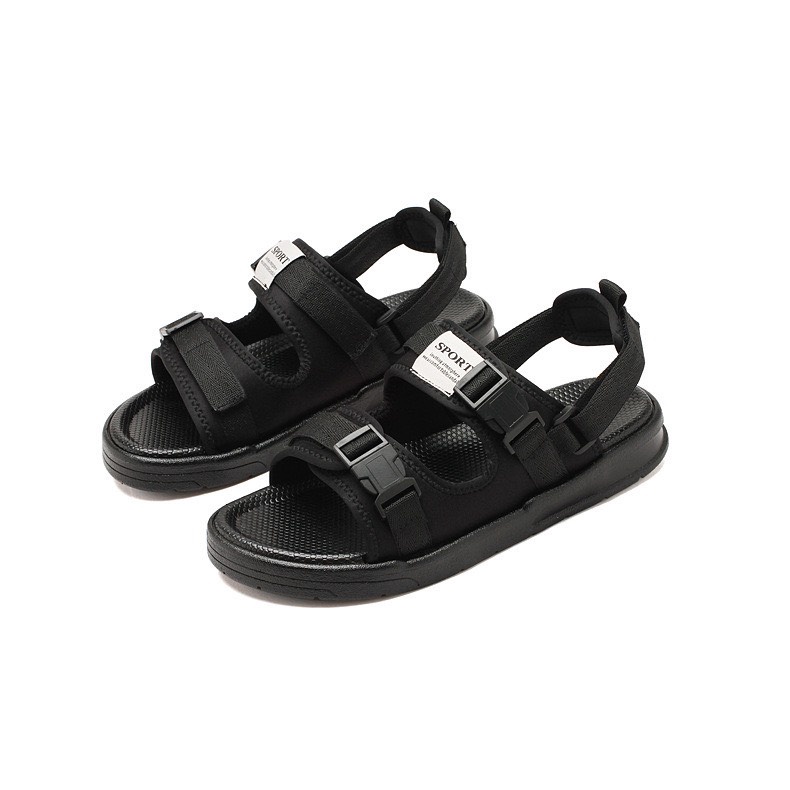 Sandal nữ nam 2 quai ngang Sport khóa bấm cao cấp đen - dép quai hậu học sinh mới về