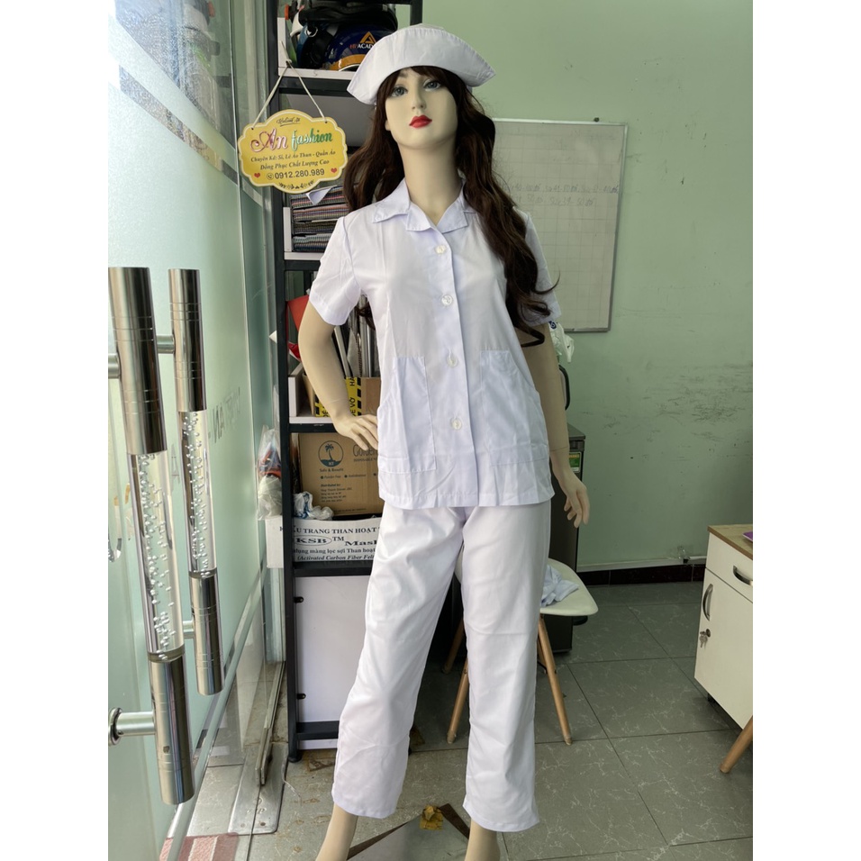 Combo 5 Áo Blouse Trắng Nữ Điều Dưỡng Ngắn Tay - Áo Bác Sĩ, Dược Sĩ Tặng 10 Set Khẩu Trang KF94