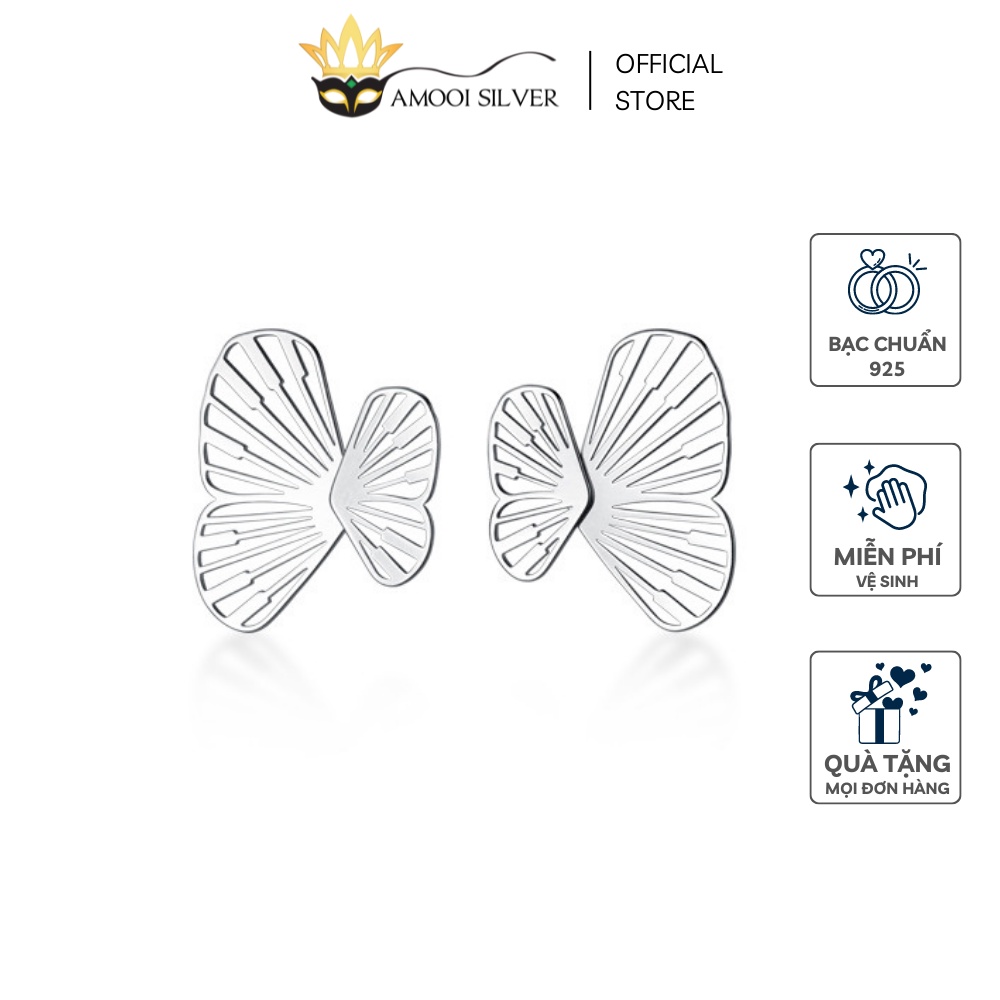 Bông Tai Bạc Cao Cấp S925 Mẫu Bướm 2 Cánh Bất Đối Xứng - Amooi Silver AB139