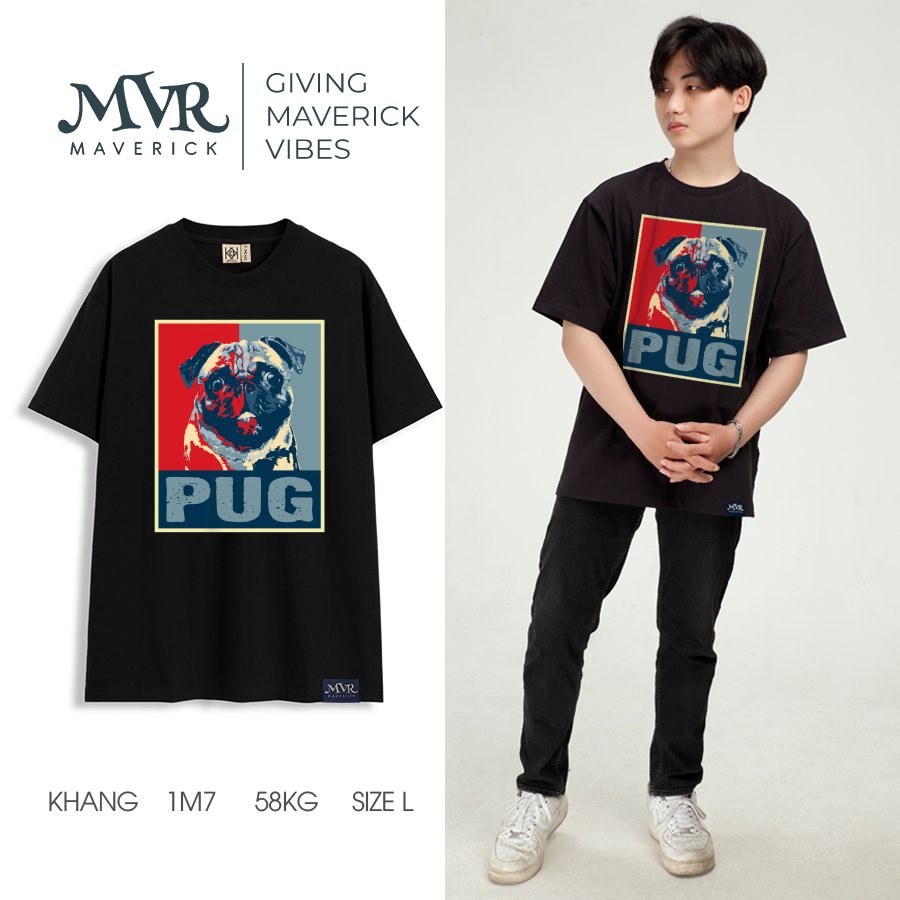 Áo thun unisex cổ tròn Chú chó Pug dễ thương cho sen iu boss MVR  KK3843