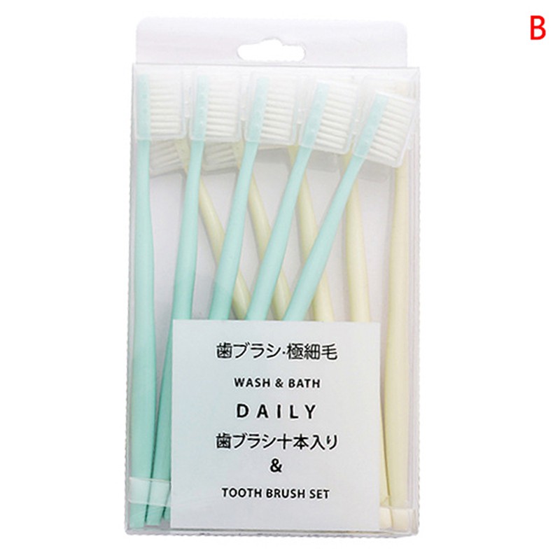 Set 10 Bàn Chải Đánh Răng Nano Siêu Mịn Kèm Bàn Chải Than Tre Cho Người Lớn