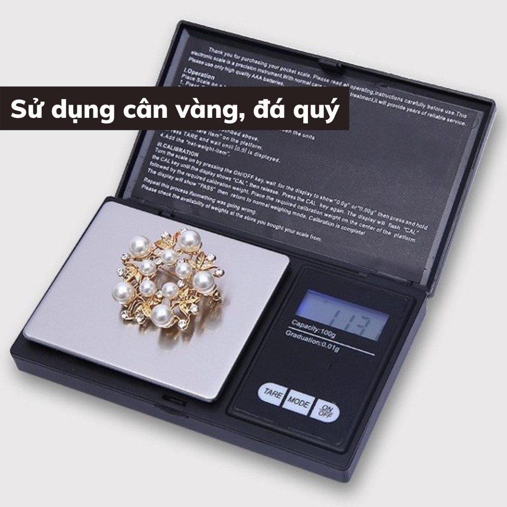Cân nhà bếp điện tử mini có nắp làm bánh tiểu ly cân vàng bạc đá quý định lượng 0,01g - 200g tặng kèm pin AA