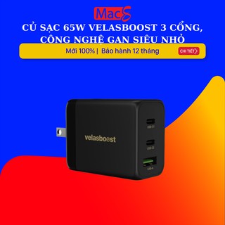 Củ sạc 65w Velasboost 3 cổng, công nghệ GaN siêu nhỏ
