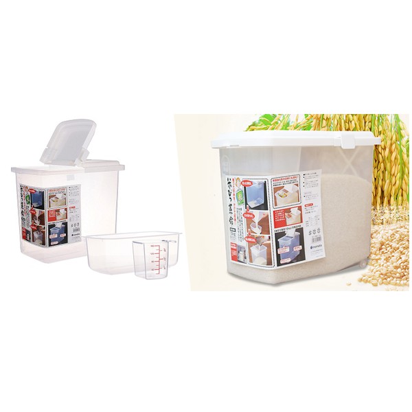 [Hỏa Tốc HN] Thùng Đựng Gạo Inomata 10kg Nắp Bật Có Bánh Xe Kèm Ca Đong Nội Địa Nhật Bản