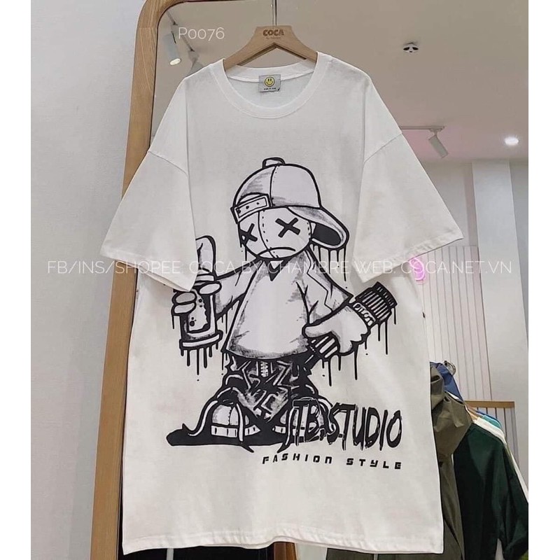 Áo Thun Chữ Hàn Form Rộng Tay Lỡ 2 màu đen trắng, Áo Phông unisex Nam Nữ ngầu xinh