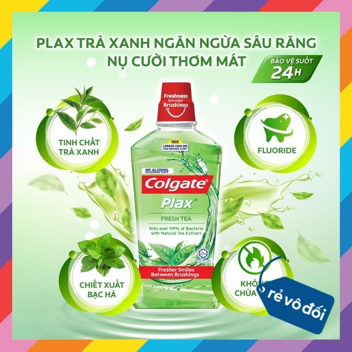 Combo 2 nước súc miệng Colgate diệt 99% vi khuẩn Plax trà xanh 500ml - Thái Lan