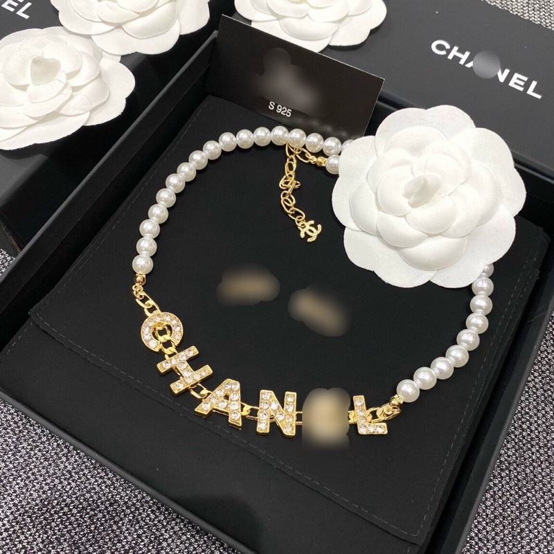 Vòng cổ CN ngọc đính đá pha lê dây chuyền nữ chất liệu ngọc nhân tạo sang chảnh