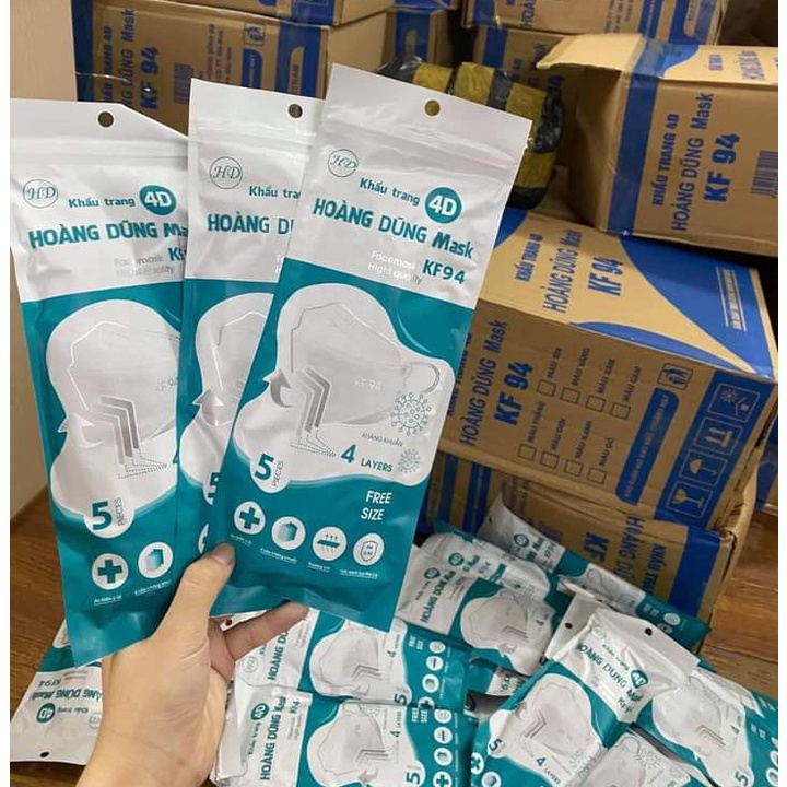 Thùng 300 Cái Khẩu Trang Y Tế KF94 4D Hoàng Dũng 4 Lớp Kháng Khuẩn Sản Xuất Theo Công Nghệ Hàn Quốc KT07