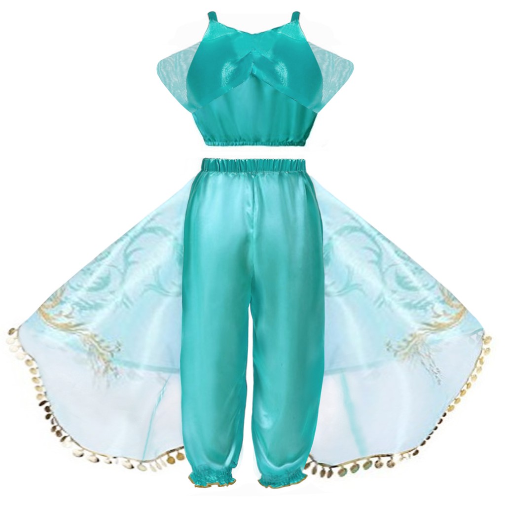 Bộ Đồ Hóa Trang Công Chúa Jasmine Trong Aladdin và Cây Đèn Thần Đính Kim Sa Đáng Yêu Cho Bé Gái Dịp Halloween