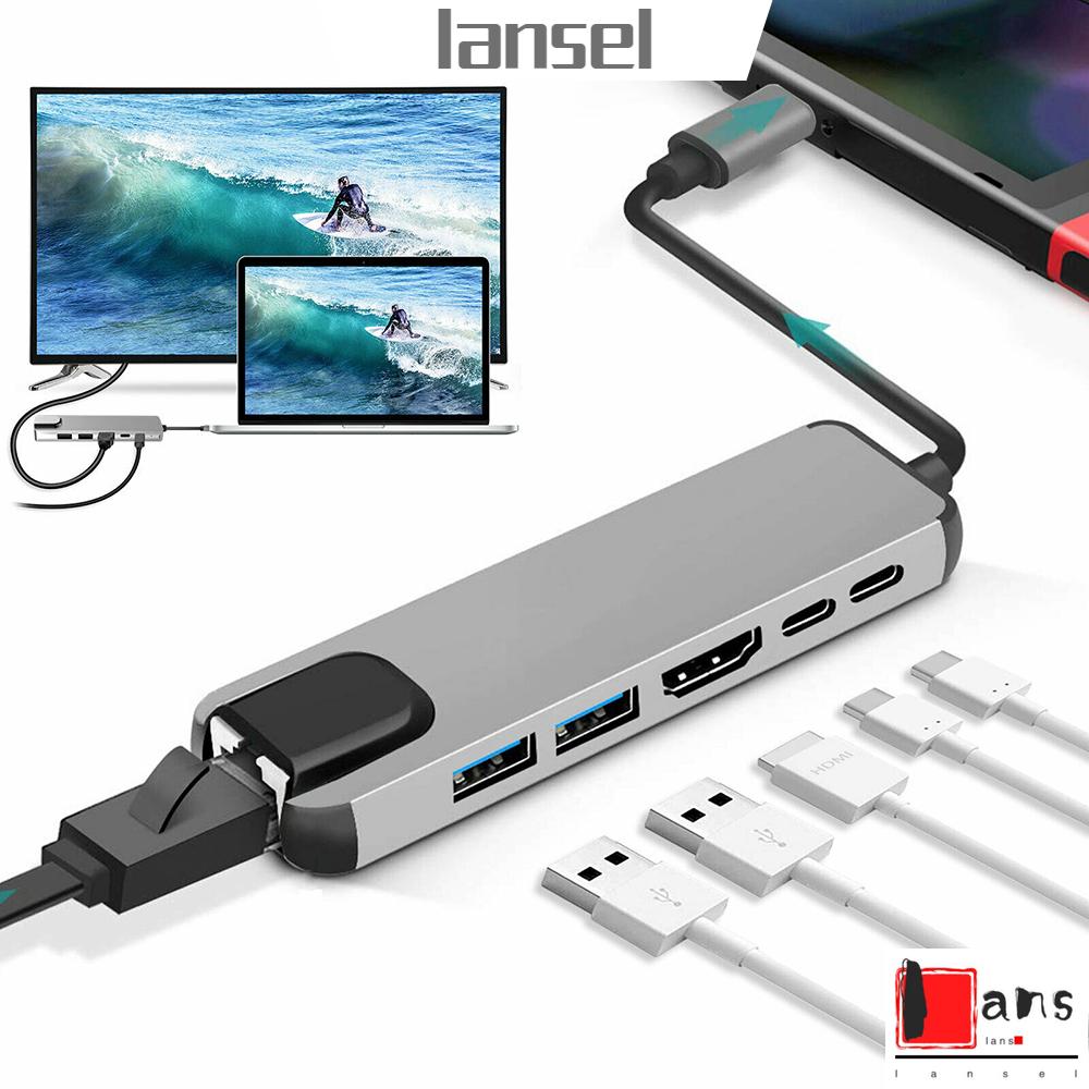 ❤LANSEL❤ Aluminum Alloy 4K HDMI Data Transfer RJ45 Gigabit Ethernet USB 3.1 Type-C Hub High Speed PD Charging Multi-port Adapter Docking Station USB-C Expander/6 in 1