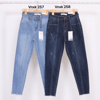 [SALE OFF] Quần Jean nữ vnxk gân túi vuông dáng boyfriend dài 9 tấc co dãn giúp chân thon gọn dài hơn