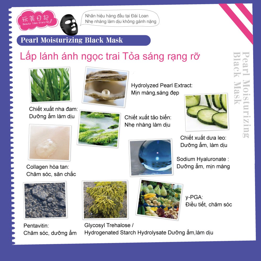 Mặt nạ đen dưỡng ẩm,mềm mại,cấp nước HA Beauty Idea Diary-Đài Loan nhập 25ml/miếng