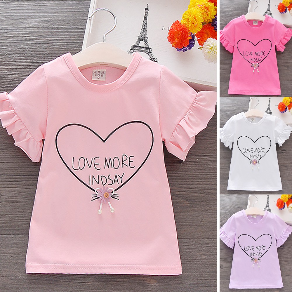 Áo Thun Bé Gái In Hình Trái Tim Dễ Thương