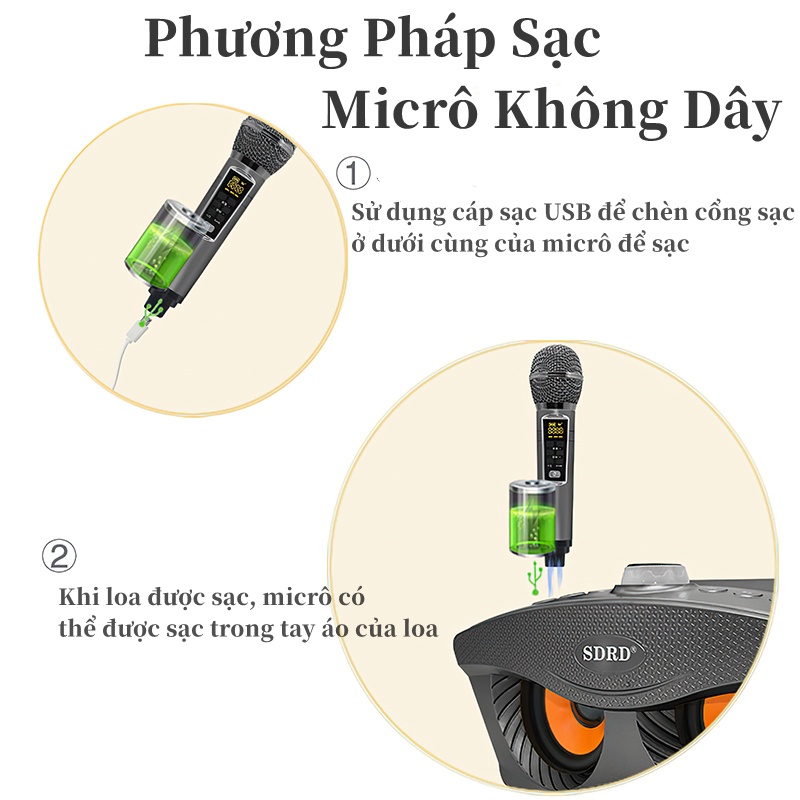Loa Bluetooth Loa kèm micro hát karaoke Bluetooth SD306plus Không dây hết với điện thoại, máy tính bảng, Smart TV v.v...
