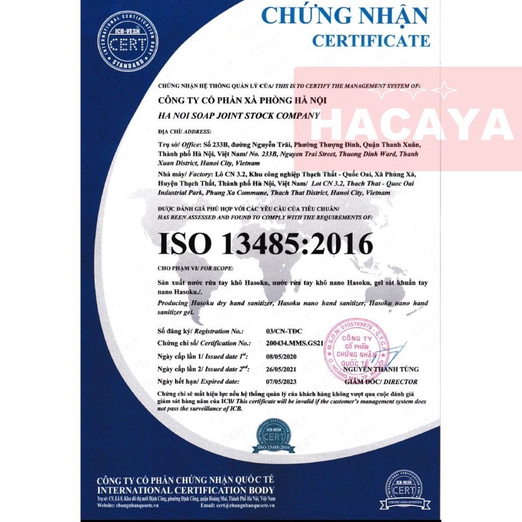 Gel sát khuẩn tay Nano trà xanh 500ml Hasoku nước rửa tay khô Haso