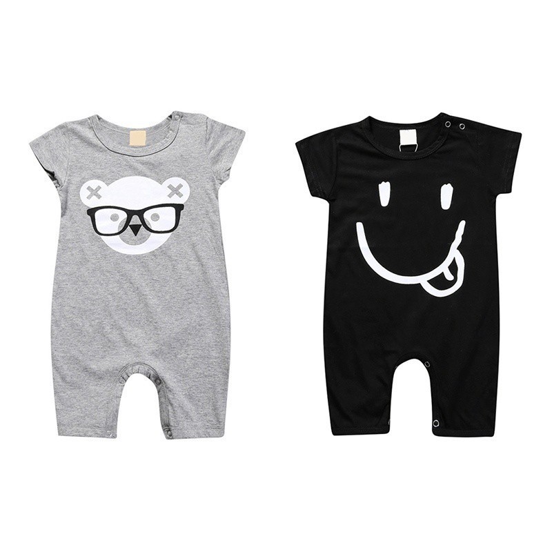 Bộ áo liền quần ngắn tay in họa tiết dễ thương cho bé