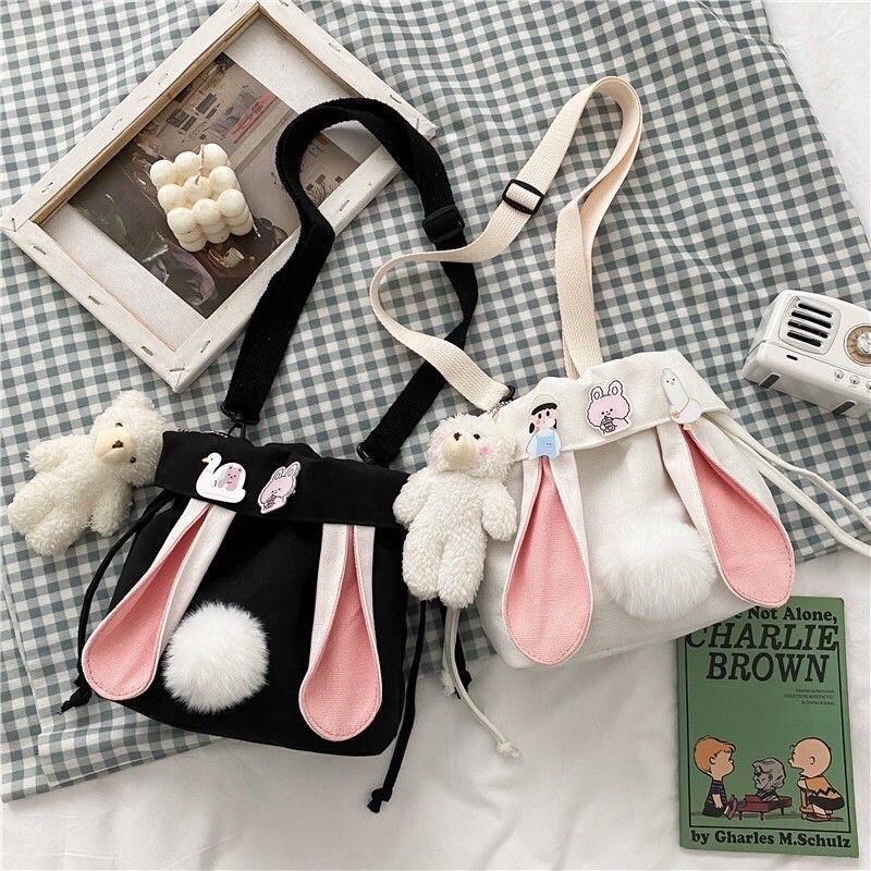 Túi Con thỏ chất liệu vải canvas cute đeo chéo cho học sinh sinh viên