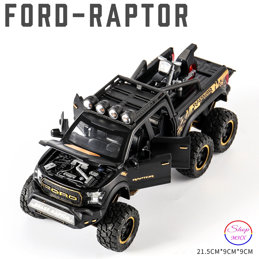 Xe mô hình sắt Ford Raptor Offroad Beast 6x6 TẶNG KÈM BIỂN SỐ tỉ lệ 1:28 hãng Chezhi 3 màu