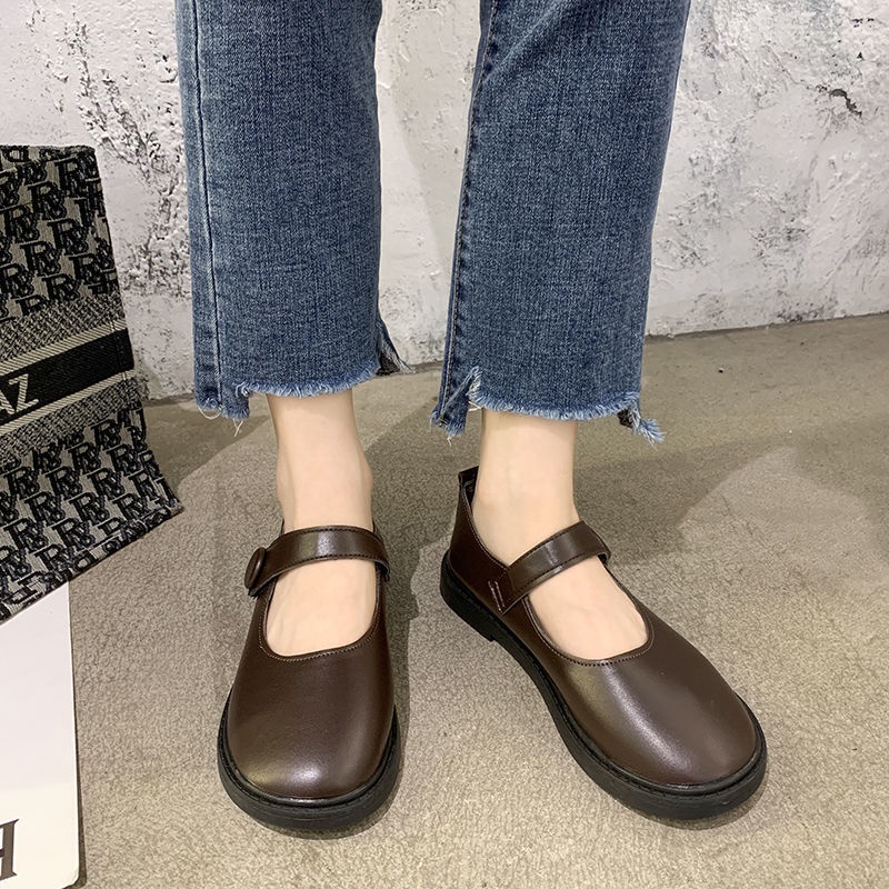 Oeggeo shop Giày Búp Bê Đế Bệt Có Nút Thẳng Cho Nữ