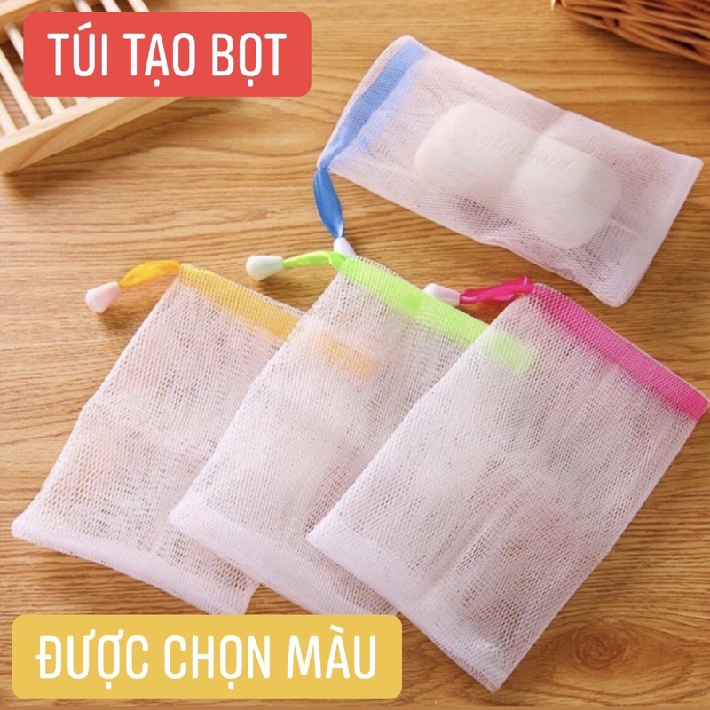 Túi Lưới Tạo Bọt Xà Bông Túi Đựng Xà Phòng Nhỏ Gọn Có Dây Rút Tiện Lợi 9x15CM