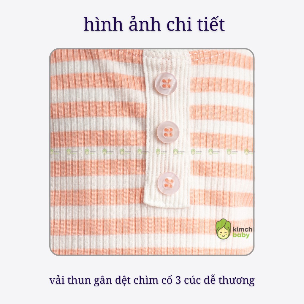 Đồ Bộ Bé Trai, Bé Gái KIMCHIBABY Vải Thun Gân Hoạ Tiết Sọc Ngang Cúc Cổ, Bộ Quần Áo Trẻ Em Thu Đông KWTD2105