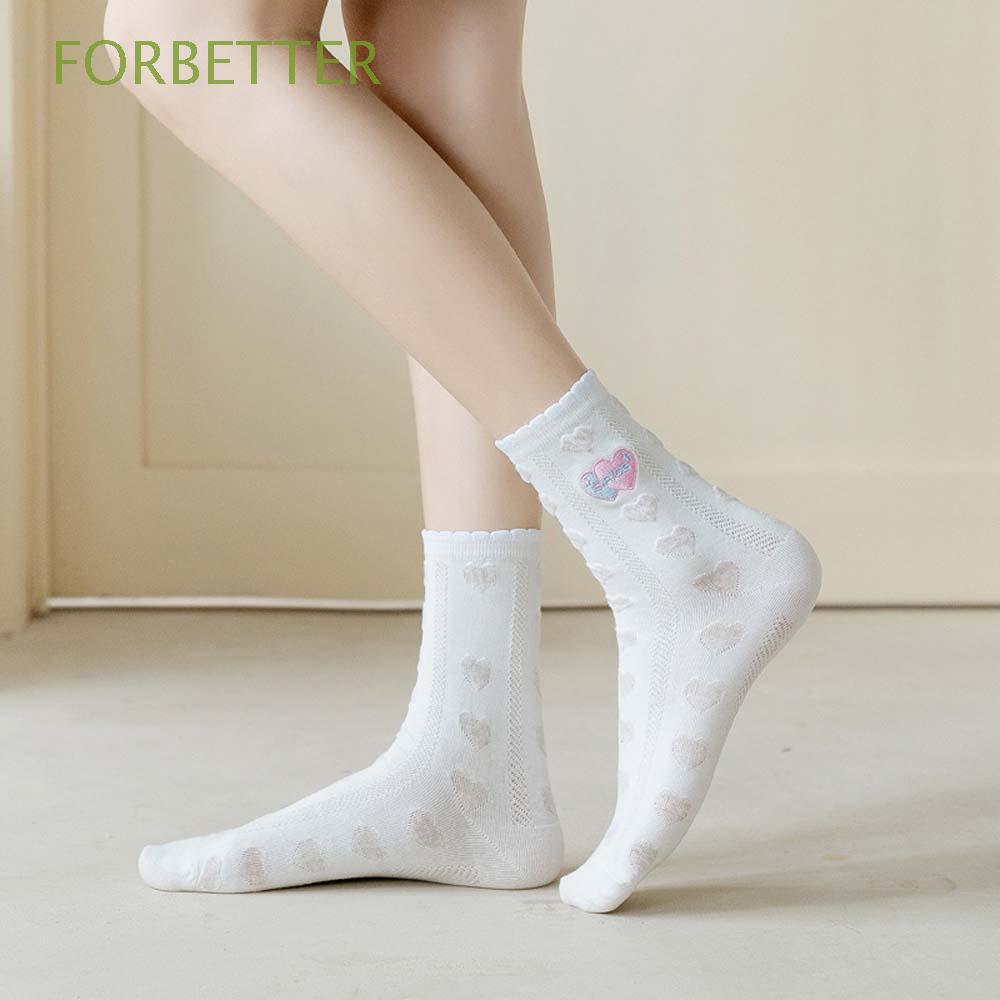 Vớ Cotton Mỏng Thoáng Khí Thêu Họa Tiết Trái Tim Nhiều Màu Phong Cách Hàn Quốc Cho Nữ