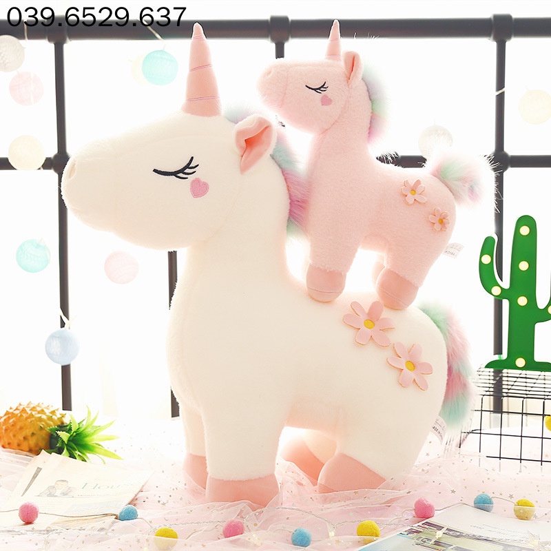 Gấu Bông Kỳ Lân Pony Lông Xù Má Trái Tim Dễ Thương Chất Bông Tinh Khiết An Toàn Cho Bé