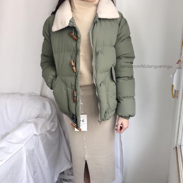 Áo khoác phao béo khuy sừng