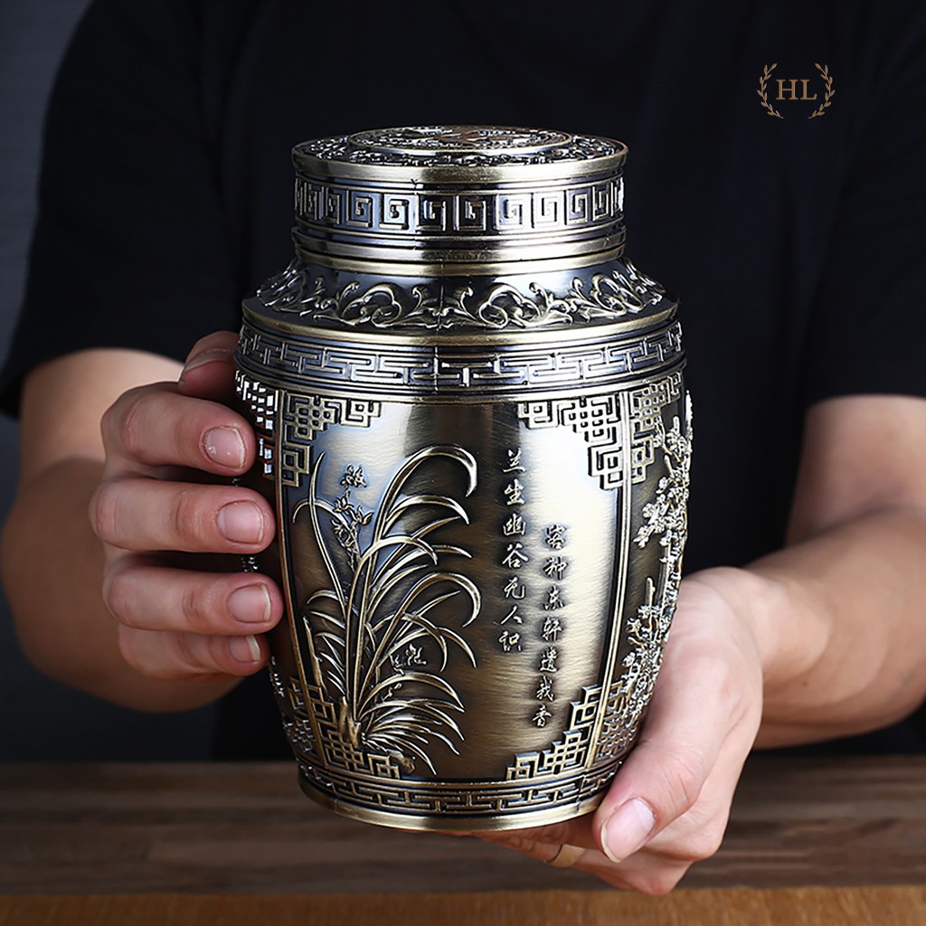 Lọ đựng chè hoa văn cổ 4 mùa | Hũ đựng chè hợp kim đồng size To | LỌ ĐỰNG TRÀ SIZE TO | LỌ TRÀ TỨ QUÝ | CHÈ VOI TO